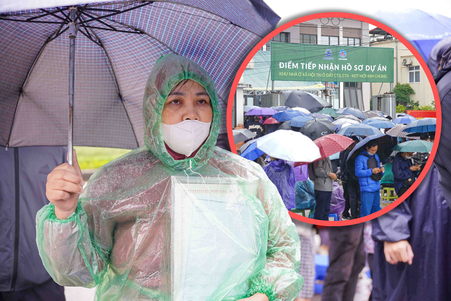 하노이 사회 주택 구매 신청서를 제출하기 위해 비를 맞으며 줄을 서다: ngu 옷이 젖을까 봐 두렵지 않고 ngu는 신청서가 젖을까 봐 두렵습니다