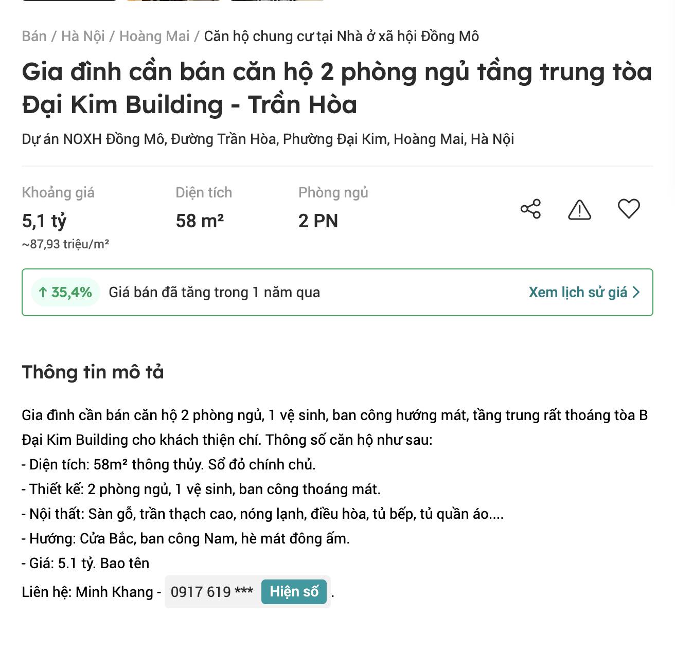 Thong tin rao ban nha o xa hoi Dai Kim Building, gia vuot 80 trieu dong/m2. Anh: Nam Phong