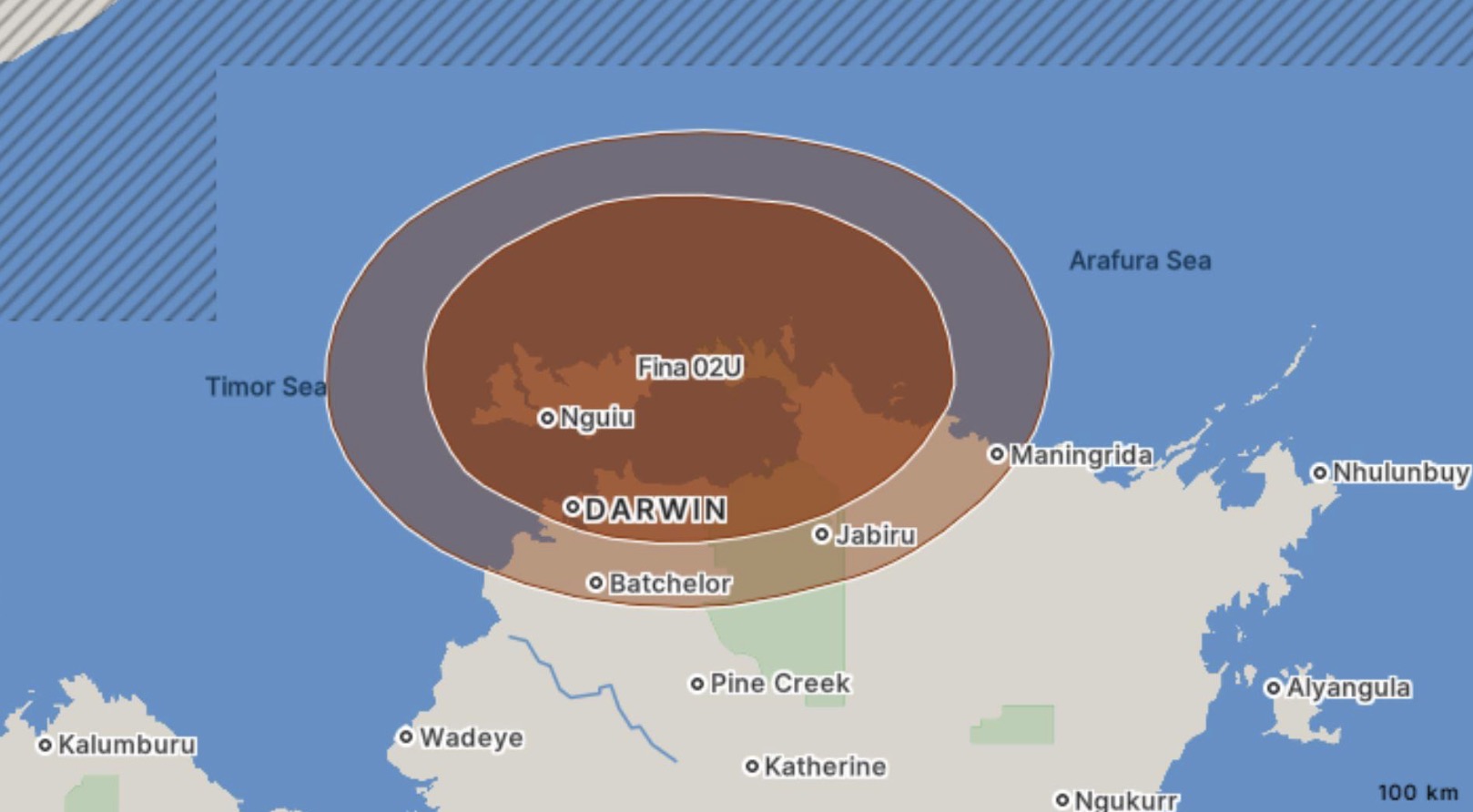 Du bao vung anh huong cua bao Fina. Anh: Co quan Khi tuong Australia