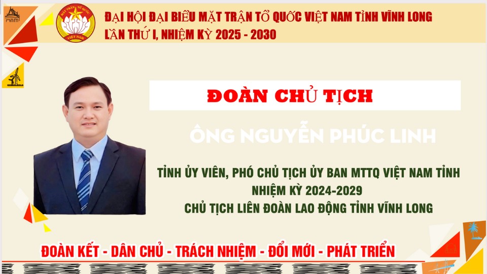 Ong Nguyen Phuc Linh duoc hiep thuong Pho Chu tich MTTQ Viet Nam tinh Vinh Long nhiem ky 2025-2030. Anh do hoa: Phong Linh.