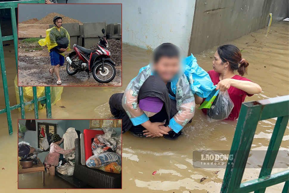 Quy Nhon Bac phuong(Gia Lai省)の住民は家を出て、荷物を抱えて洪水に避難しました。写真:Hoai Phuong