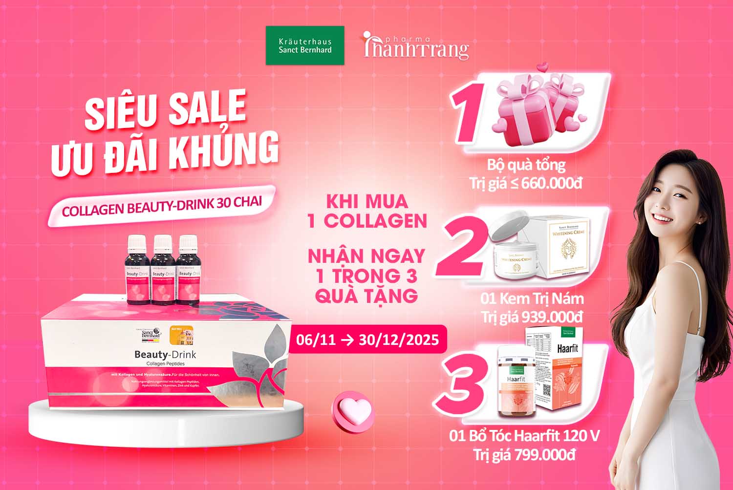 Chuong trinh khuyen mai khi mua Collagen Beauty Drink 30 chai. Anh: Thanh Trang Pharma