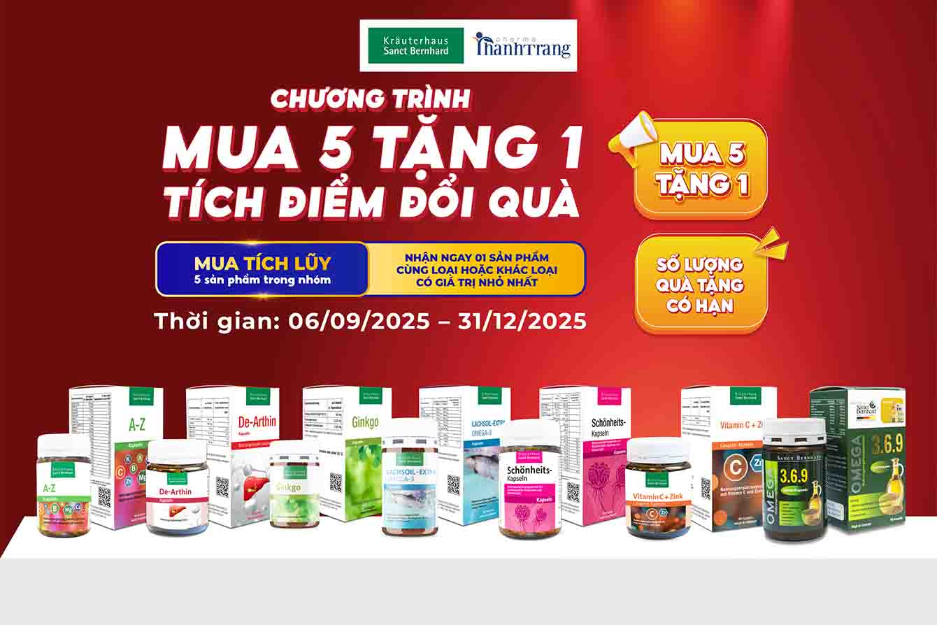 Chuong trinh khuyen mai mua 5 tang 1 tich diem doi qua. Anh: Thanh Trang Pharma