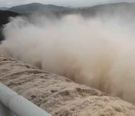 Close-up of the Ba Ha River Hydropower Plant releasing floodwaters. Photo: Provided by the people