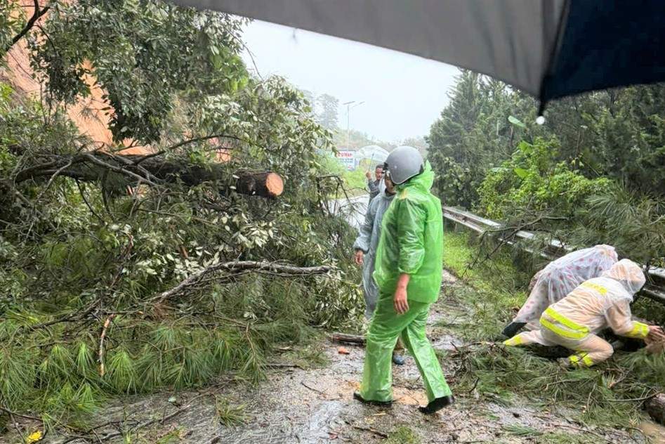 Luc luong chuc nang no luc giai phong hien truong sat lo tren deo Song Pha. Anh: Co quan chuc nang cung cap