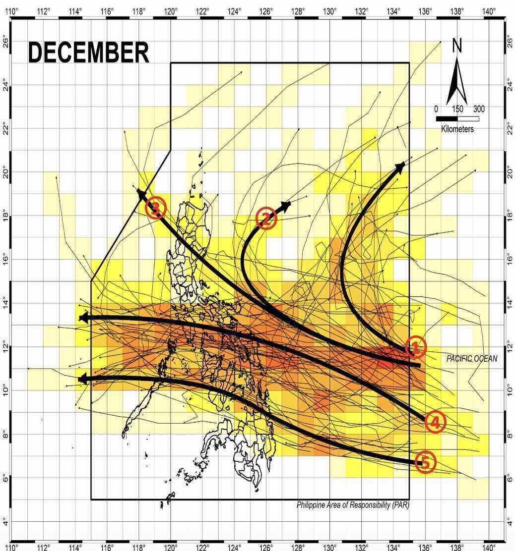 Duong di cua bao thang 12 gan Philippines, trong do co kha nang vao Bien Dong. Anh: PAGASA 