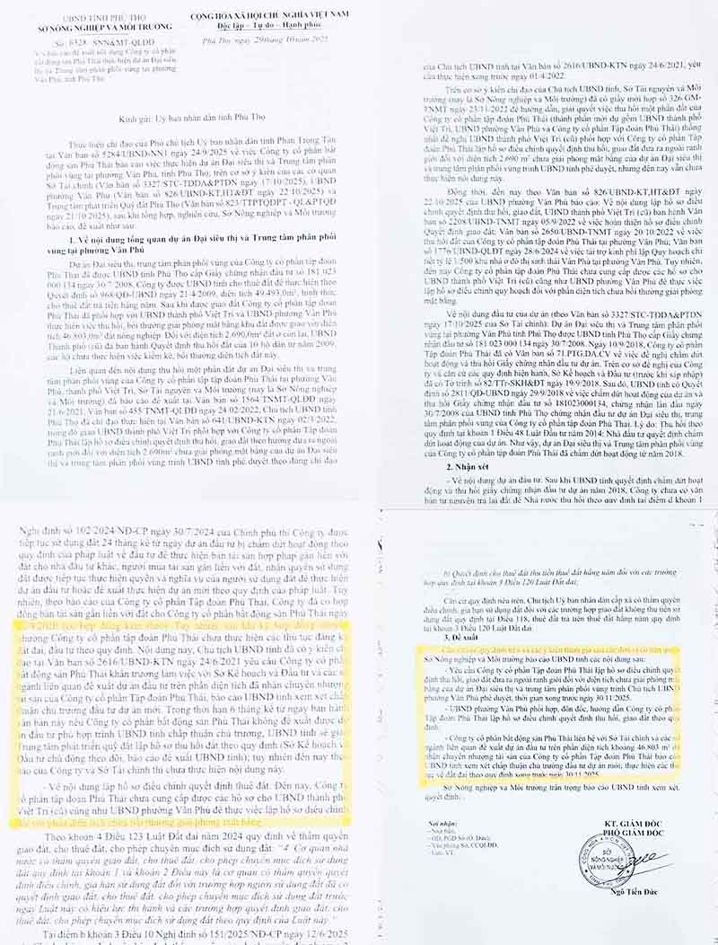 Văn bản Sở NNMT tỉnh Phú Thọ gửi UBND tỉnh Phú Thọ. Ảnh: PV.