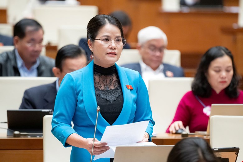 National Assembly delegate Nguyen Hoang Bao Tran proposed exempting, reducing, and extending taxes for households and individuals affected by natural disasters and epidemics. Photo: Quochoi.vn