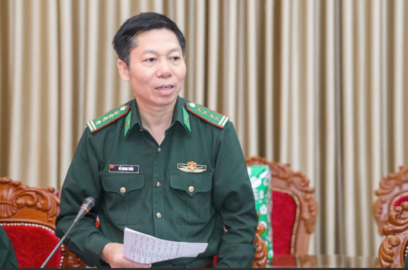 Dai ta Do Quang Tham, Pho Chinh uy Bo CHQS tinh Dak Lak kiem Chinh uy Ban Chi huy Bo doi Bien phong tinh Dak Lak phat bieu tai buoi lam viec. Anh: Quang Vinh.