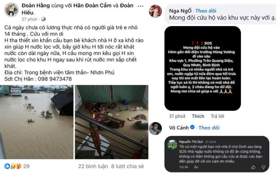 Thong tin nguoi dan co lap do lu cau cuu lan truyen tren mang xa hoi. Anh: Binh Dinh