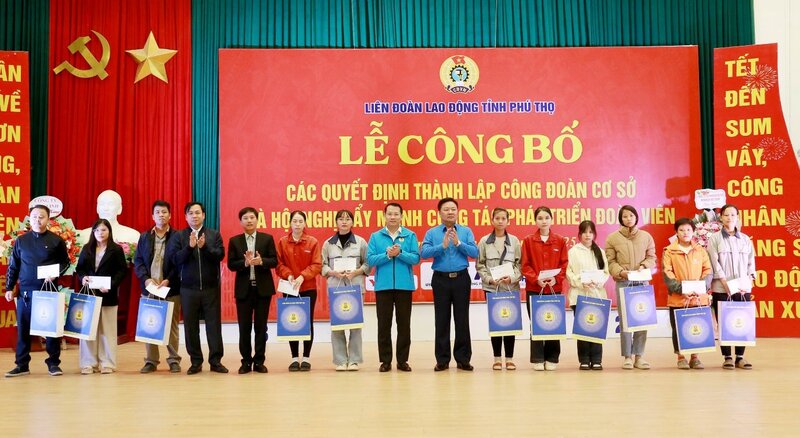 The leaders of the Provincial Federation of Labor presented the Decision to establish grassroots trade unions to representatives of 12 enterprises. Photo: DVCC.
