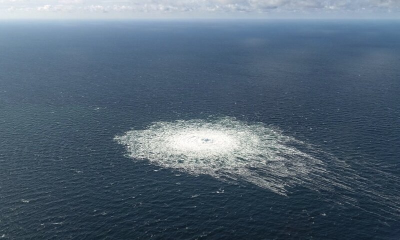 Escena de la explosion del gasoducto Nord Stream. Foto: Ministerio de Defensa danes