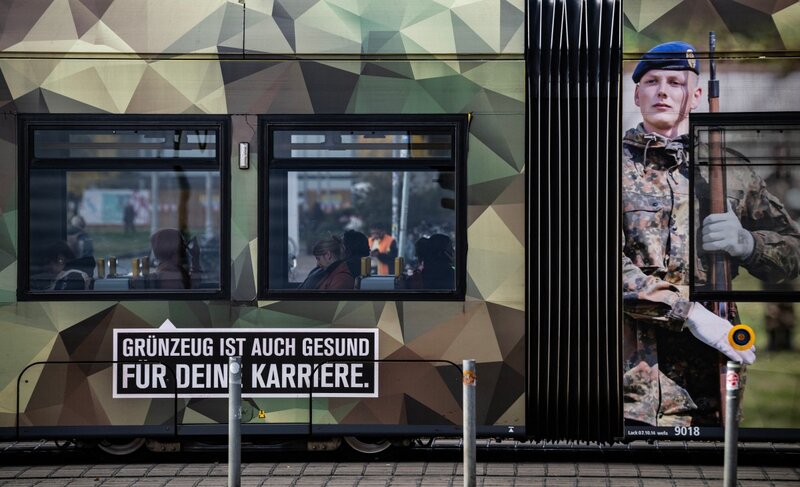 Advertising Germany's military service on a train in the country. Photo: AFP