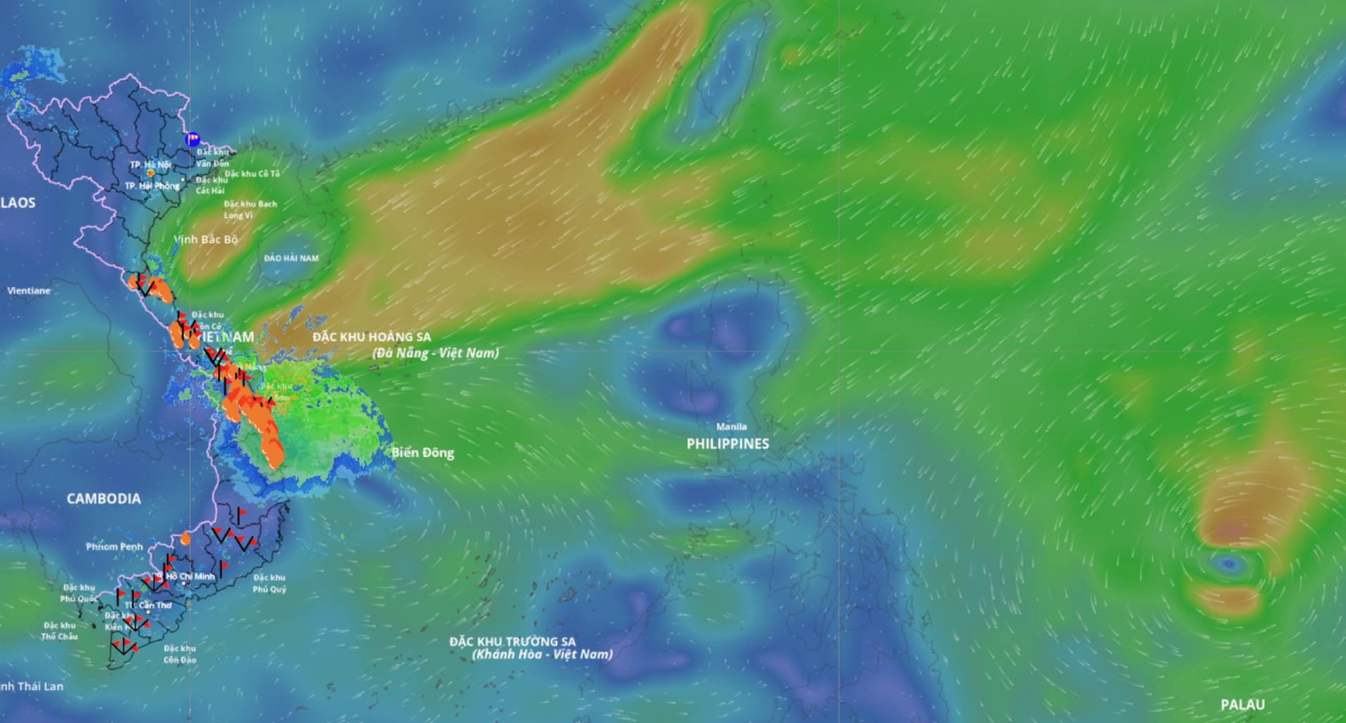Currently, storm Kalmaegi is at level 9, likely to enter the East Sea on November 5 as storm No. 13 and strengthen. Source: Vietnam Disaster Monitoring System
