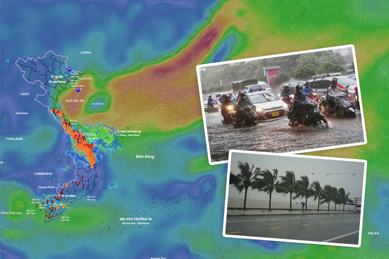 Forecast of the risk of heavy storm, warning of heavy rain in areas