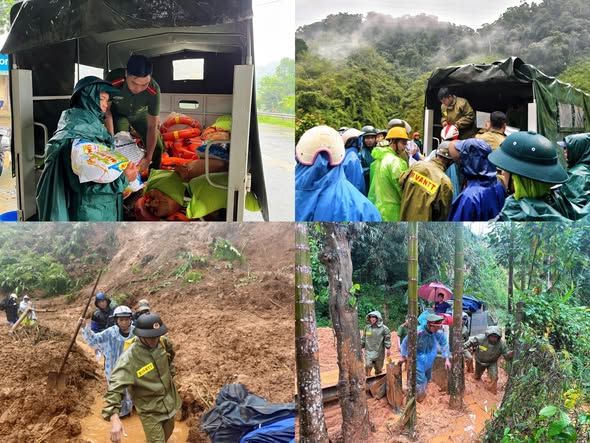 Cong an xa Avuong tro lai vung sat lo, ho tro nguoi dan khac phuc sau mua lu. Anh: CAX AVuong