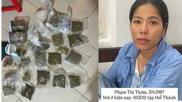 Công an phường Hoàn Kiếm bắt "nữ quái" chuyên tiêu thụ cần sa tại Hà Nội qua dịch vụ giao hàng công nghệ. Ảnh: CAHK