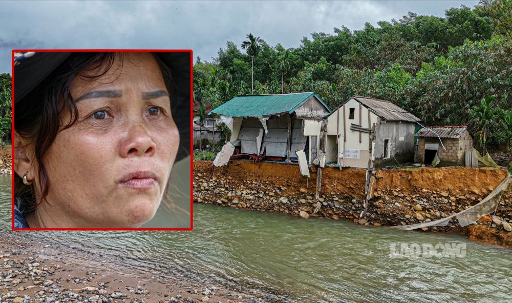 Les maisons des habitants des zones montagneuses de la ville de Hue ont ete divisees en deux par les inondations emportant presque tous les biens. Photo : Nguyen Luan