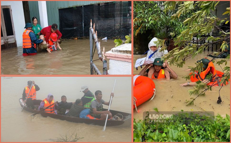 Gia Lai provincial authorities rescue people isolated in the flood. Photo: Hoai Phuong