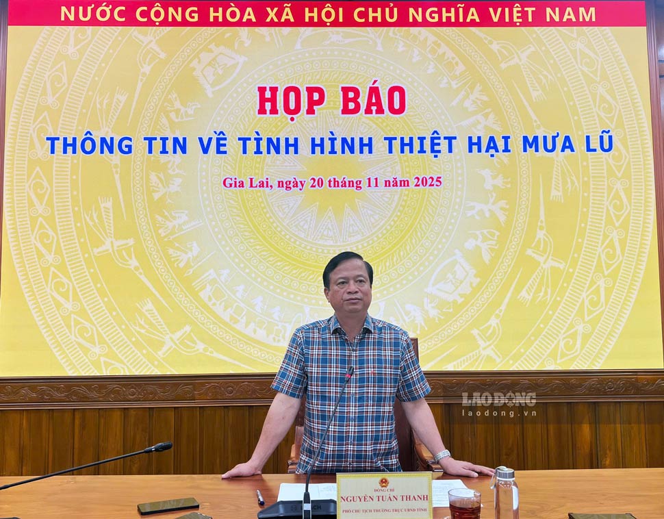 Ong Nguyen Tuan Thanh chu tri buoi hop bao. Anh: Hoai Phuong