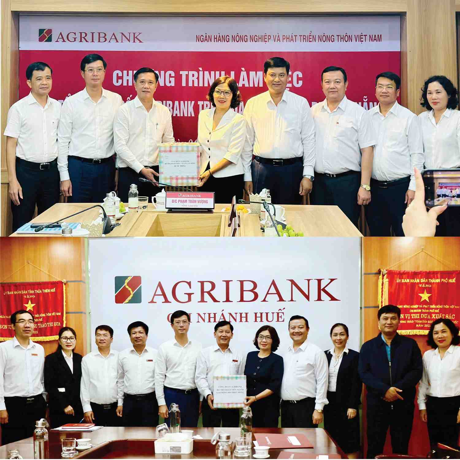 Cong doan Agribank va doan cong tac tham hoi, dong vien va trao qua cho can bo, nguoi lao dong tai chi nhanh Quang Nam va chi nhanh.