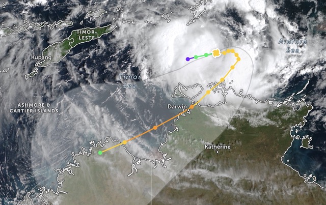 fina - formed off the coast of Darwin, Australia - will circle before making landfall. Photo: JWTC