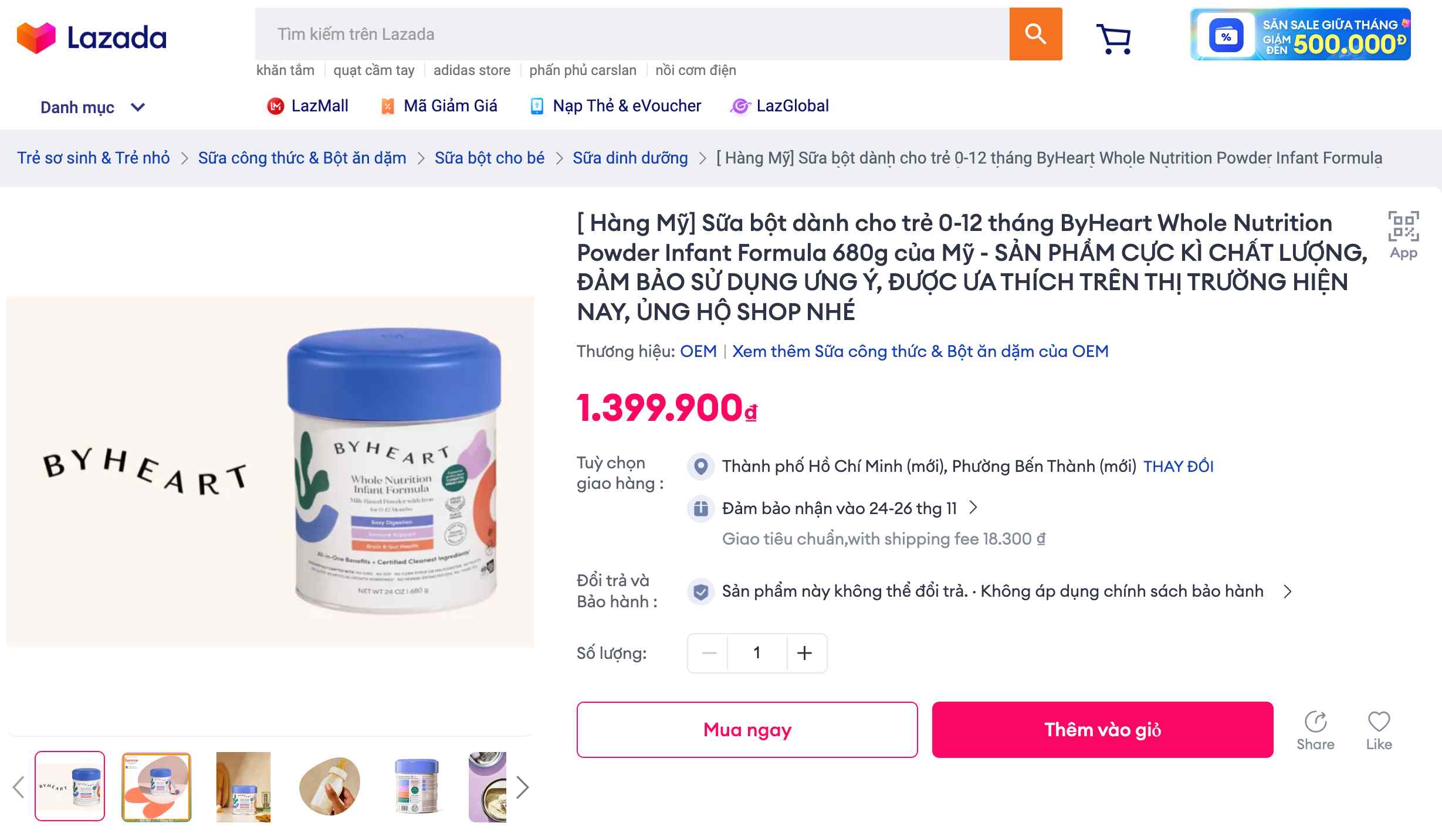On the afternoon of November 20, ByHeart milk suspected of causing poisoning in the US was still sold on e-commerce platforms in Vietnam. Photo: Screenshot