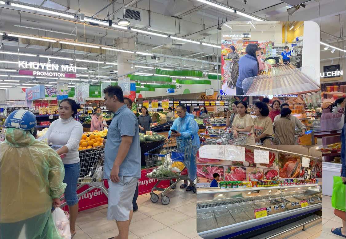 The supermarket in Khanh Hoa serves 4 times the number of customers buying necessities to cope with floods. Photo: Phuong Linh