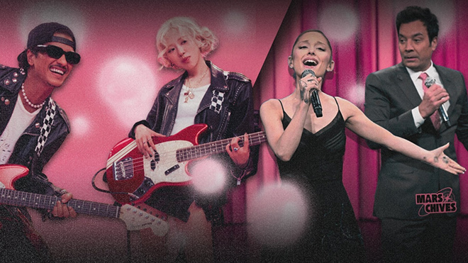 Phan trinh dien APT. cua Ariana Grande va Jimmy Fallon thu hut chu y. Anh cat tu video