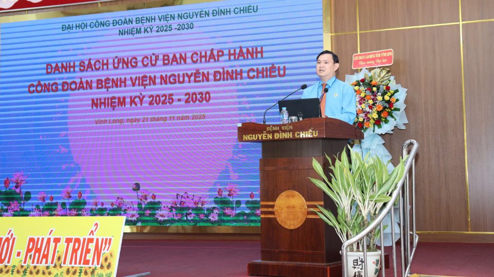 Ong Nguyen Phuc Linh – Tinh uy vien, Pho Chu tich MTTQ tinh, Chu tich LDLD tinh phat bieu chi dao Dai hoi. Anh: Hoang Loc