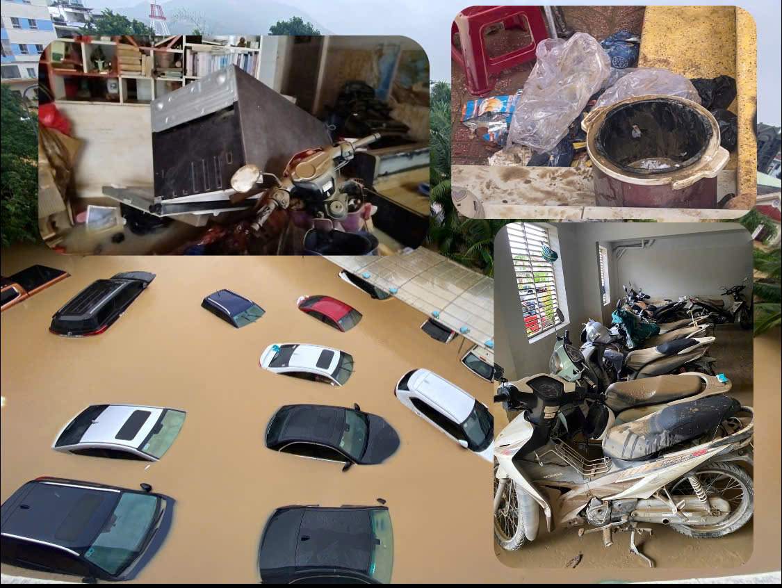 Hang nghin thiet bi gia dung, xe may, o to cua nguoi dan Khanh Hoa bi ngam trong nuoc lu hu hong nang. Anh: Phuong Linh