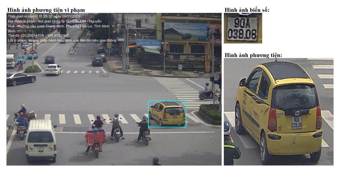 El propietario del coche es multado por infraccion de exceso de velocidad. Foto: Policia de Ninh Binh