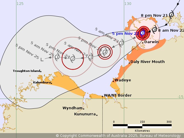 The area affected by fina is very large in the North Australian Capital, especially the Darwin area, northern Australia. Photo: BOM