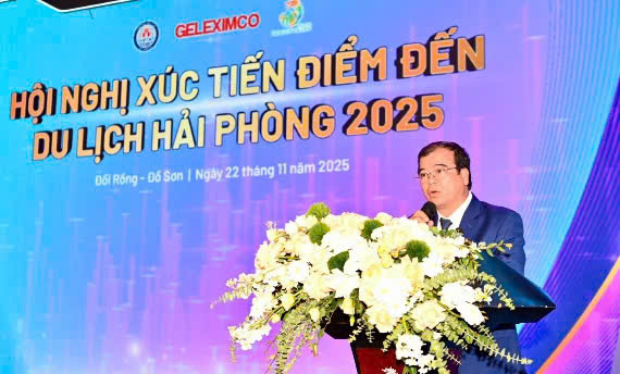 Pho Chu tich UBND TP Hai Phong Nguyen Minh Hung phat bieu tai Hoi nghi. Anh: Dai An