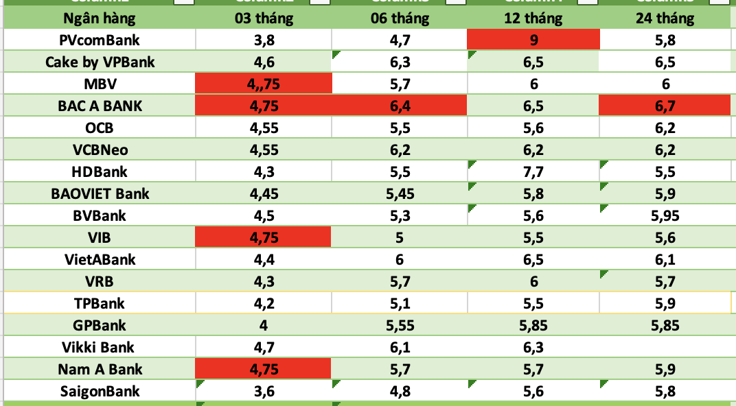 Top ngan hang co lai suat cao nhat thi truong hien nay. Do hoa: Ha Vy