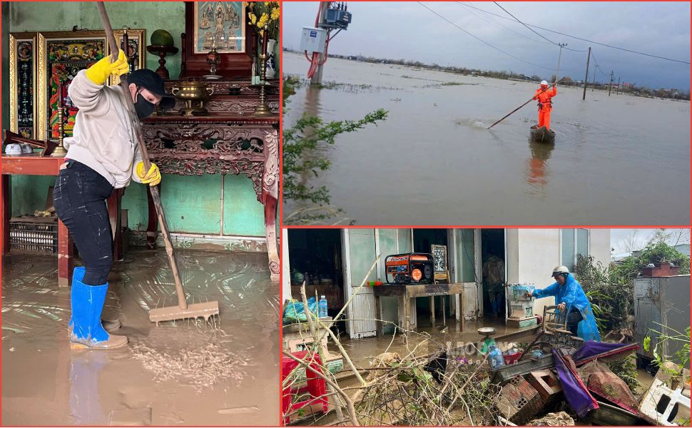 Gia Lai省の多くの地域が依然として浸水しており、洪水後の電力システムの復旧が困難になっています。写真:ホアイ・フォン