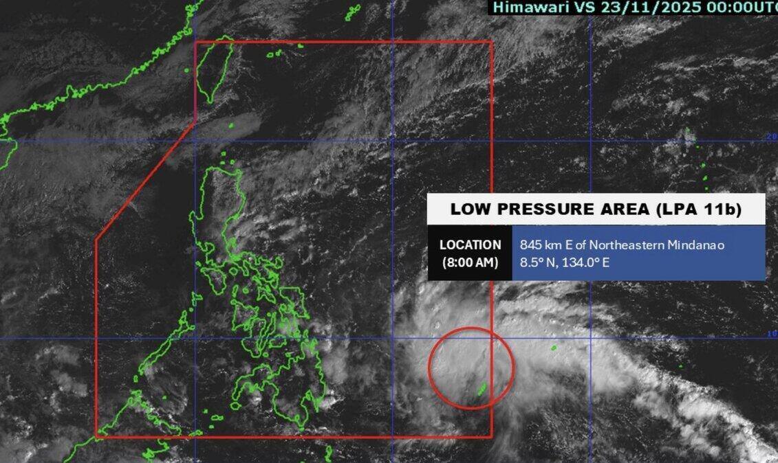 The low pressure near the Philippines is forecast to strengthen into storm Verbena on November 24 and will soon become the 15th storm in the East Sea. Photo: PAGASA