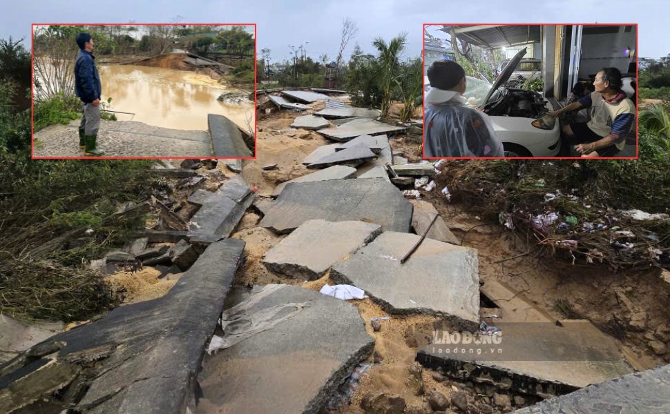 Las inundaciones rompieron 2 diques en la comuna de Tuy Phuoc (Gia Lai) arrastrando muchos bienes de los residentes de la zona de inundacion. Foto: Hoai Phuong