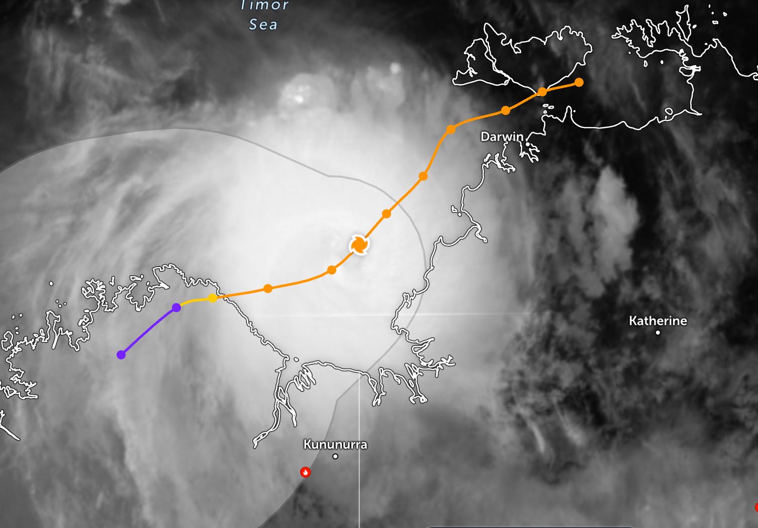 Cap nhat huong di cua bao Fina tren bien. Anh: JWTC
