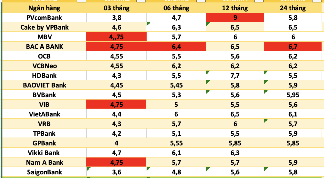 Top ngan hang co lai suat cao nhat thi truong hien nay. Do hoa: Ha Vy