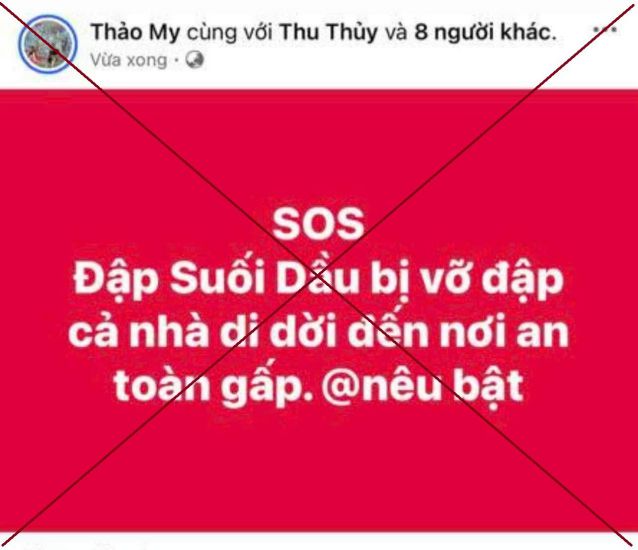 Informacion falsa sobre la rotura de la presa publicada en linea. Foto: proporcionada por la policia