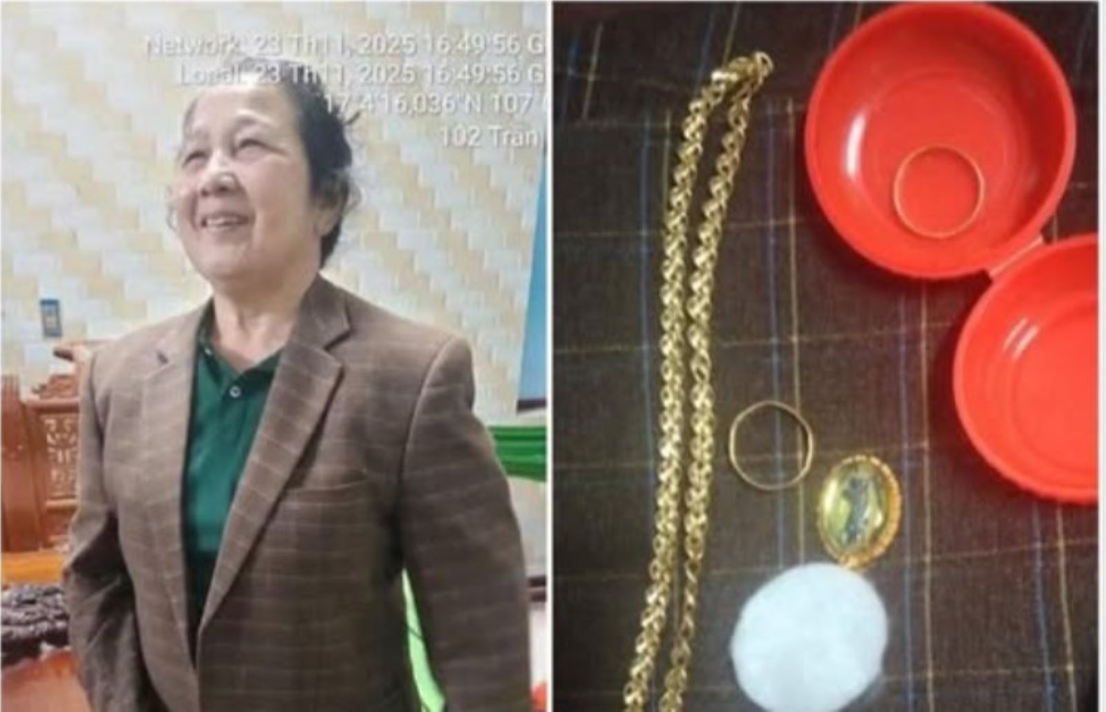 Ms. Hoang Thi Trieu wore a donation shirt to send to people in flooded areas with gold. Photo: Provided by the people