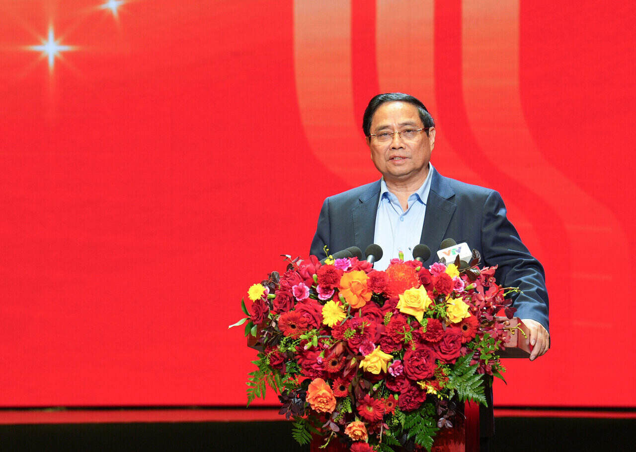 Thu tuong Chinh phu Pham Minh Chinh phat bieu chi dao tai Dai hoi. Anh: SBV