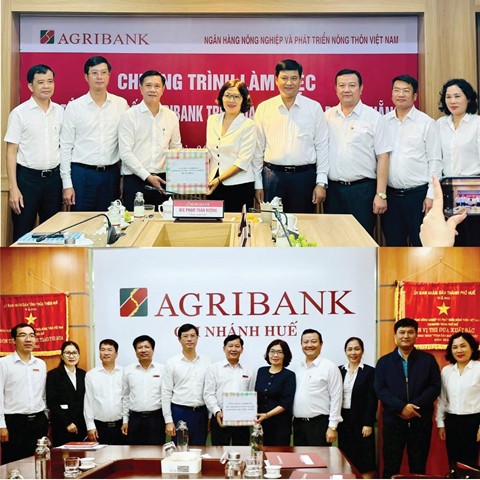 Cong doan Agribank va doan cong tac tham hoi, dong vien va trao qua cho can bo, nguoi lao dong tai chi nhanh Quang Nam va chi nhanh Hue. Anh: Agribank