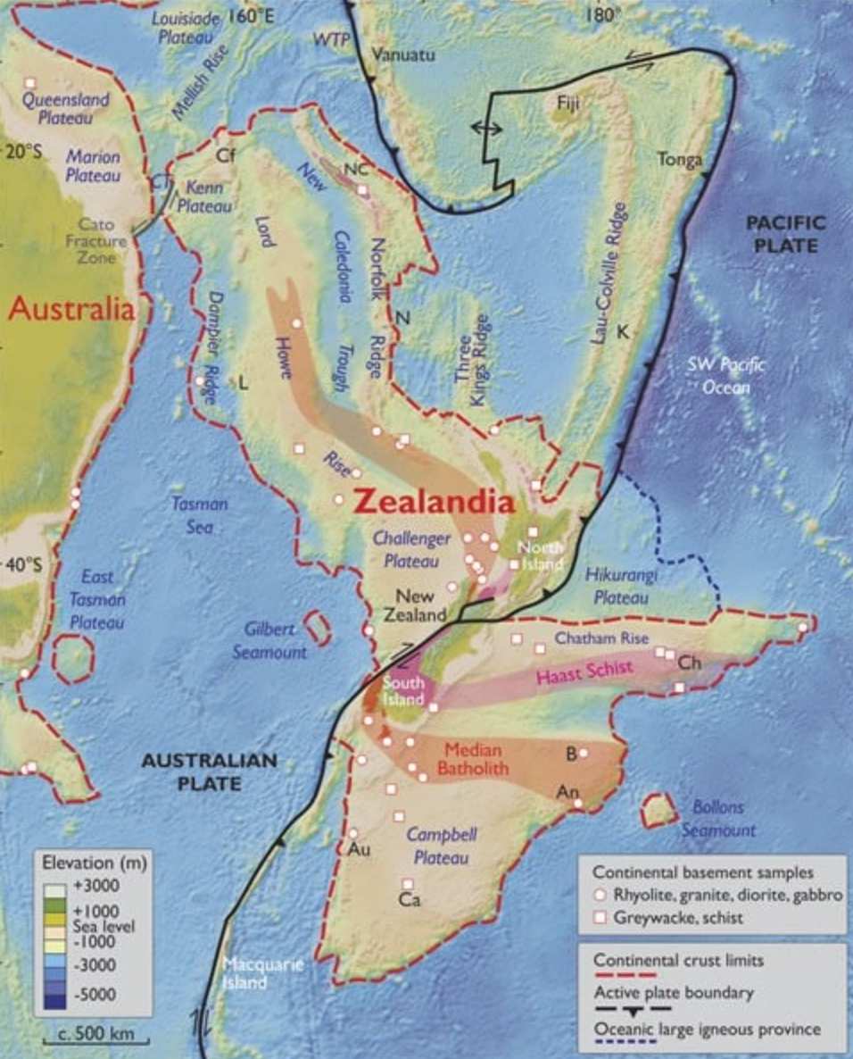 Ranh gioi khong gian cua luc dia Zealandia. Anh: Geosociety