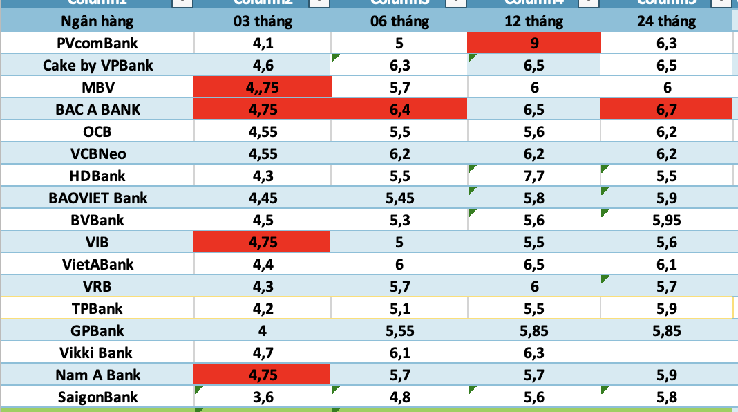Top ngan hang co lai suat cao nhat thi truong hien nay. Do hoa: Ha Vy