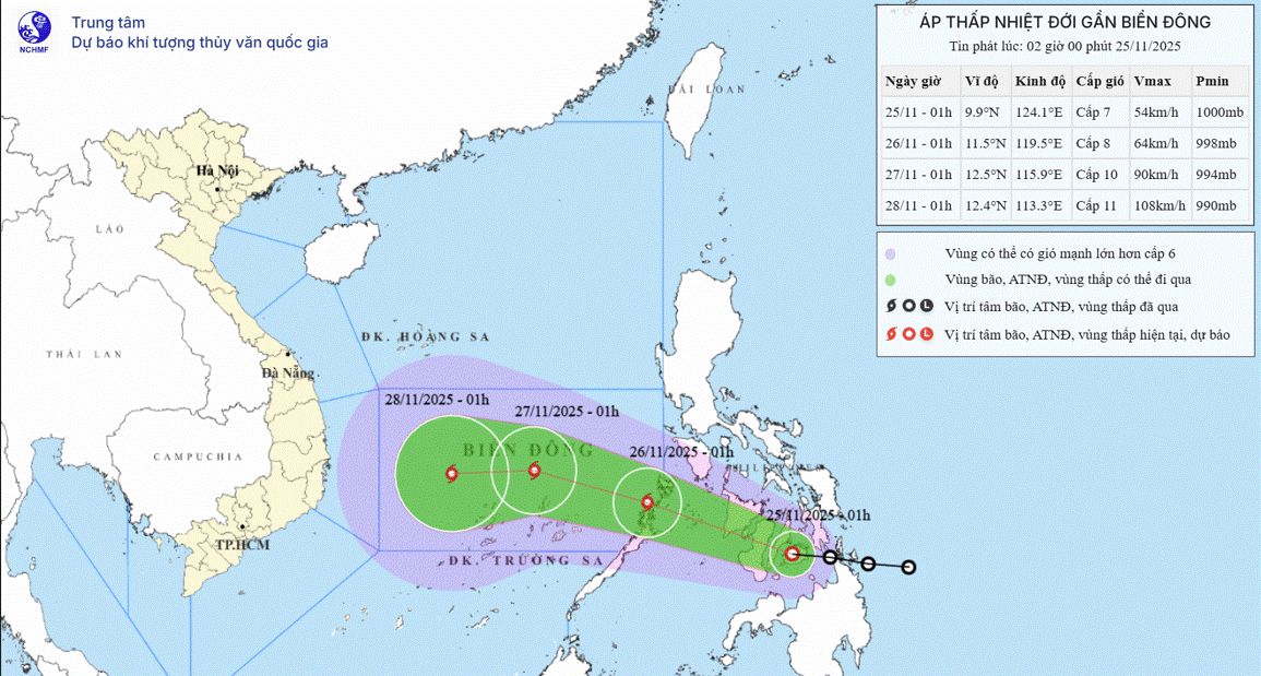 Du bao duong di cua ap thap nhiet doi gan Bien Dong. Anh: NCHMF