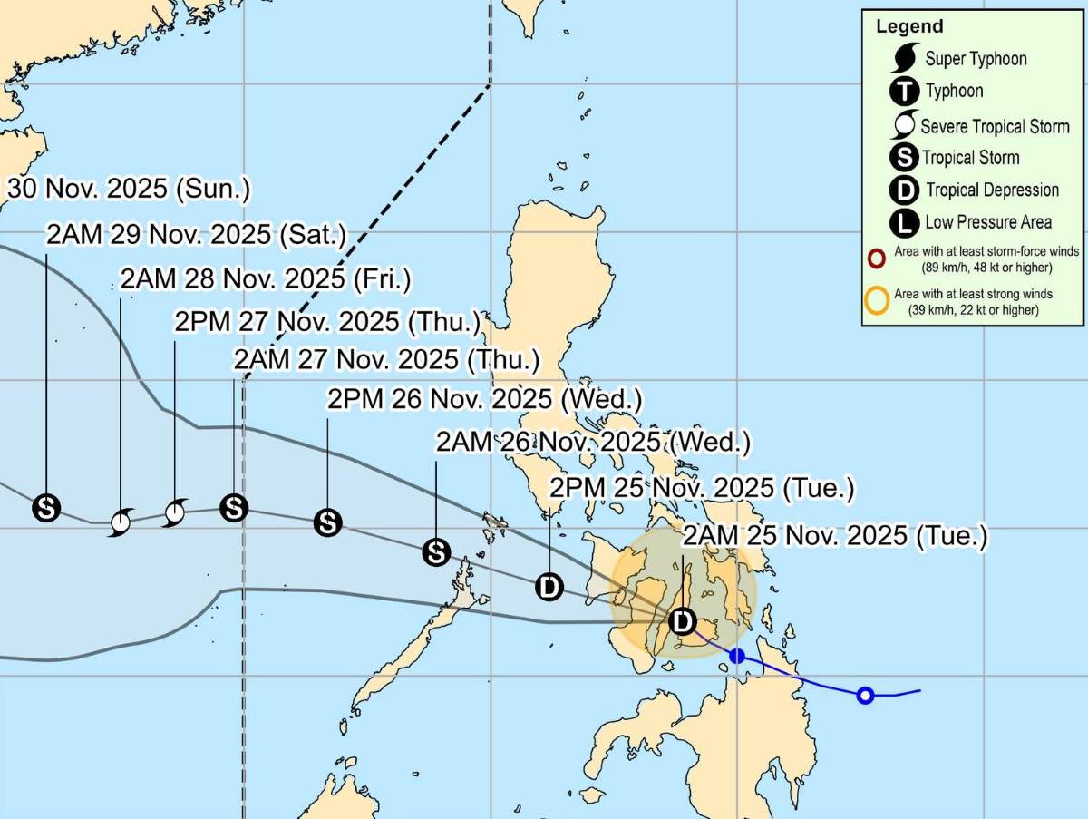 Storm No. 15 is forecast to strengthen into a severe tropical storm when it enters the East Sea on November 27-28. Photo: PAGASA