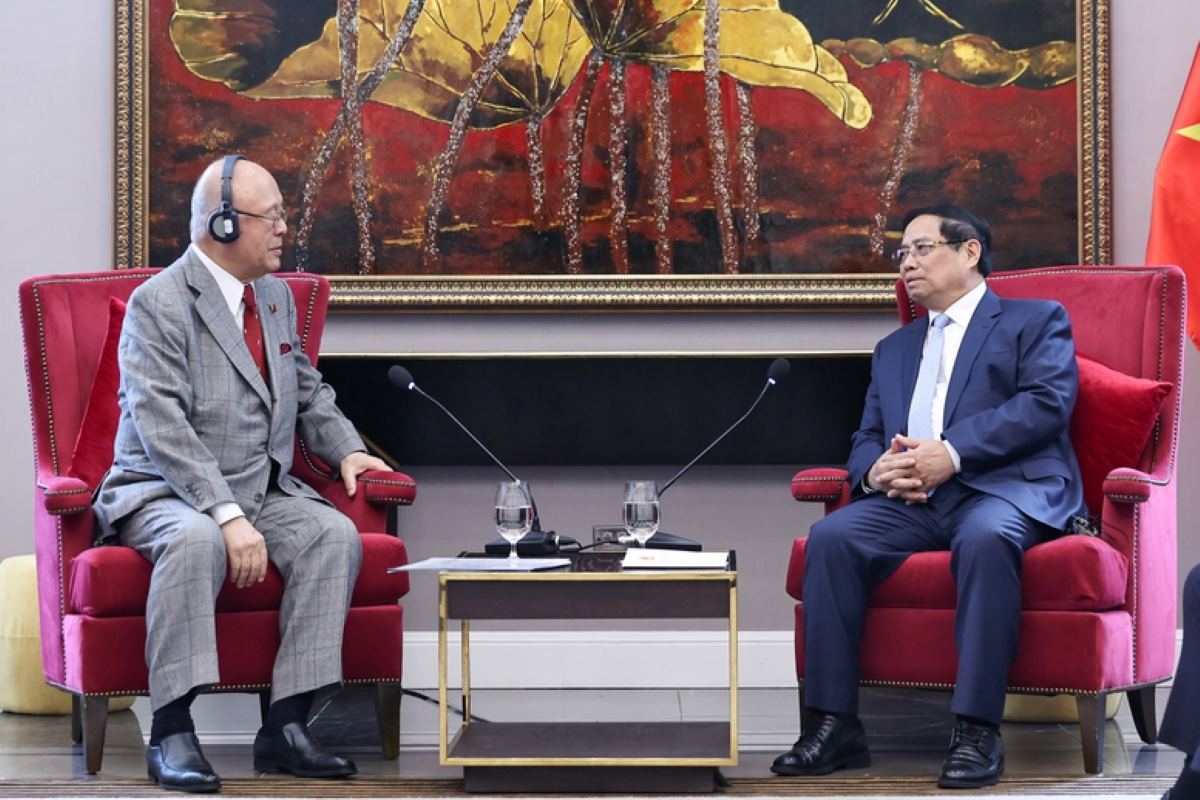 Thu tuong Pham Minh Chinh tiep ong Takebe Tsutomu - Co van dac biet Lien minh Nghi si Huu nghi Nhat - Viet. Anh: Cong thong tin dien tu Chinh phu