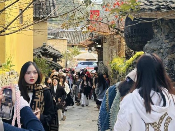 Xếp hàng dài check-in cây hồng “khổ nhất thế giới” ở làng Lô Lô Chải